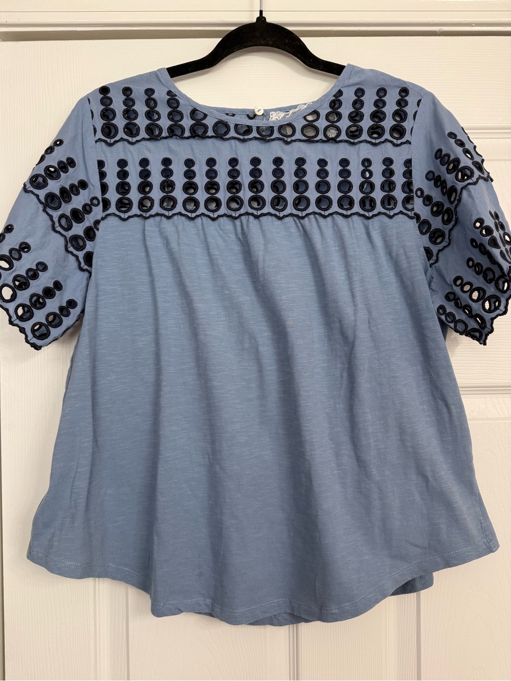 Cupio Light Blue Short Sleeve Embroidered Eyelet Top